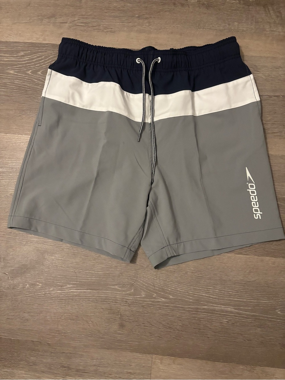 Speedo Gray, Navy & White Colorblock Swim Shorts